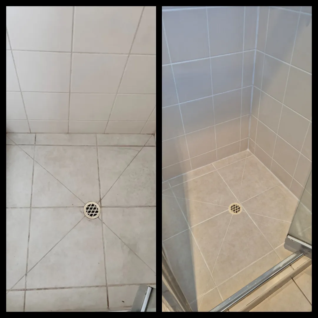 Shower floor re-grout before and after