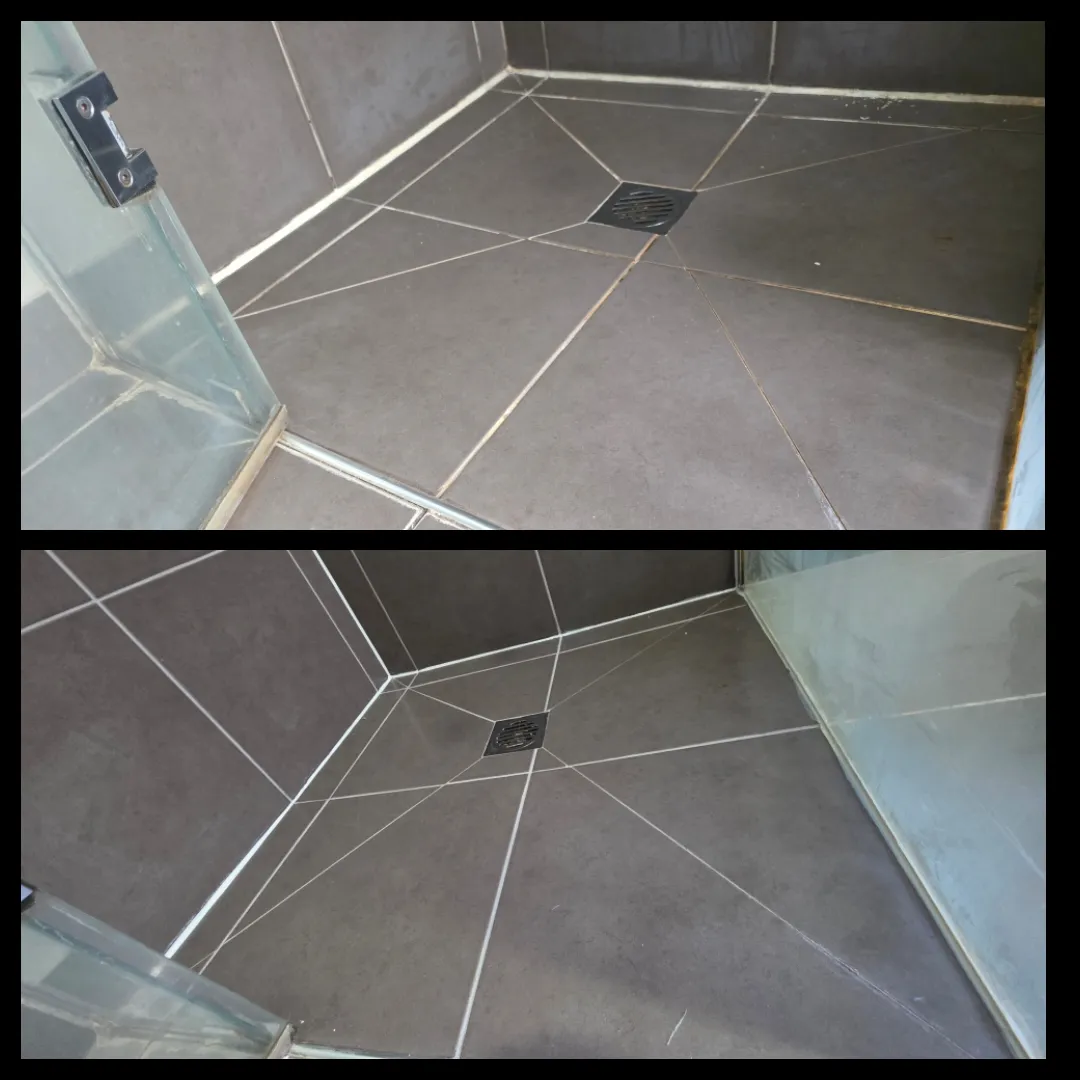 Shower floor re-grout close-up