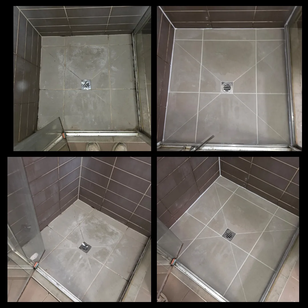 Shower base re-grout 4-stage process