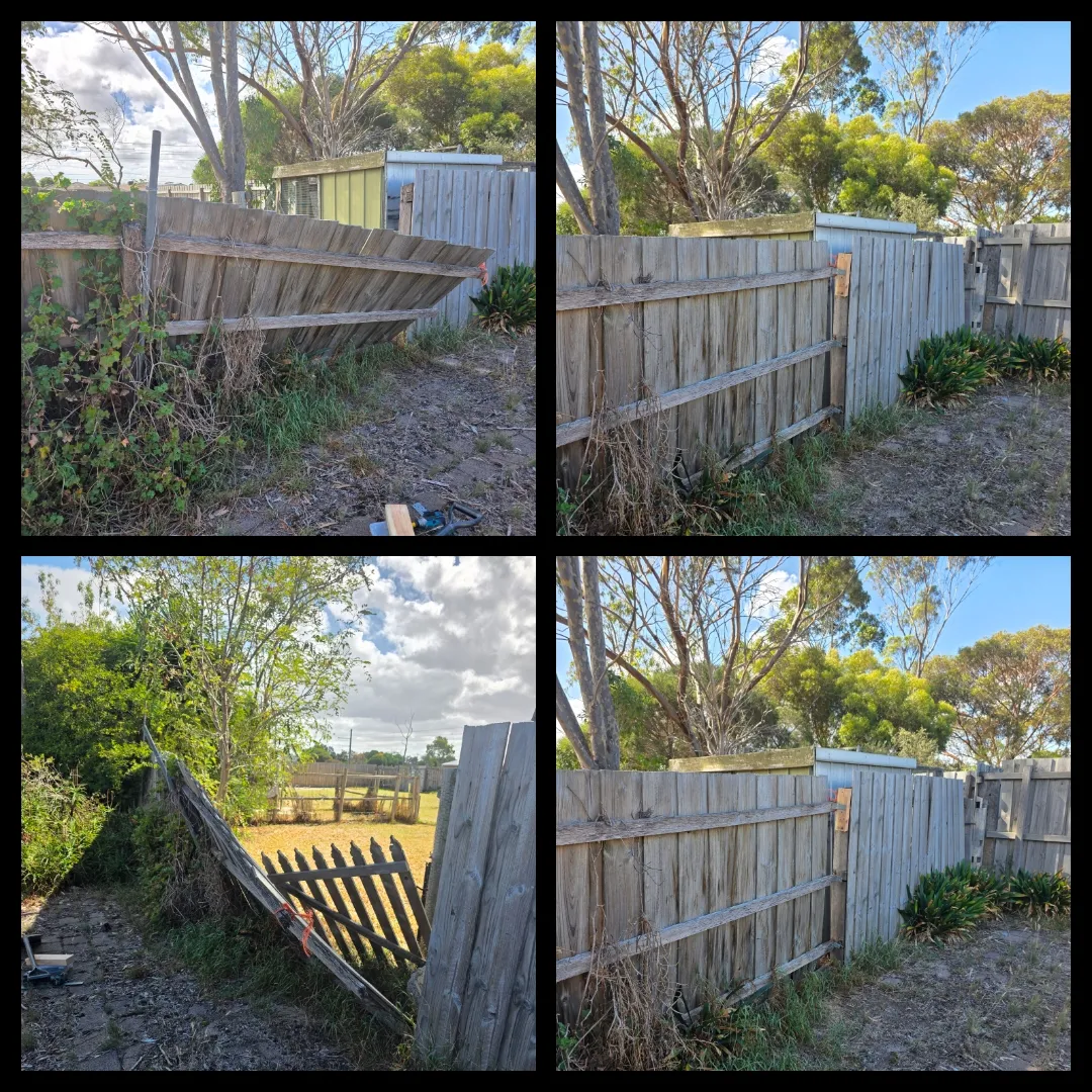 Timber fence repair before and after