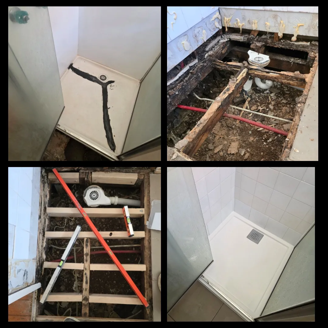 Shower base demolition and subfloor rebuild