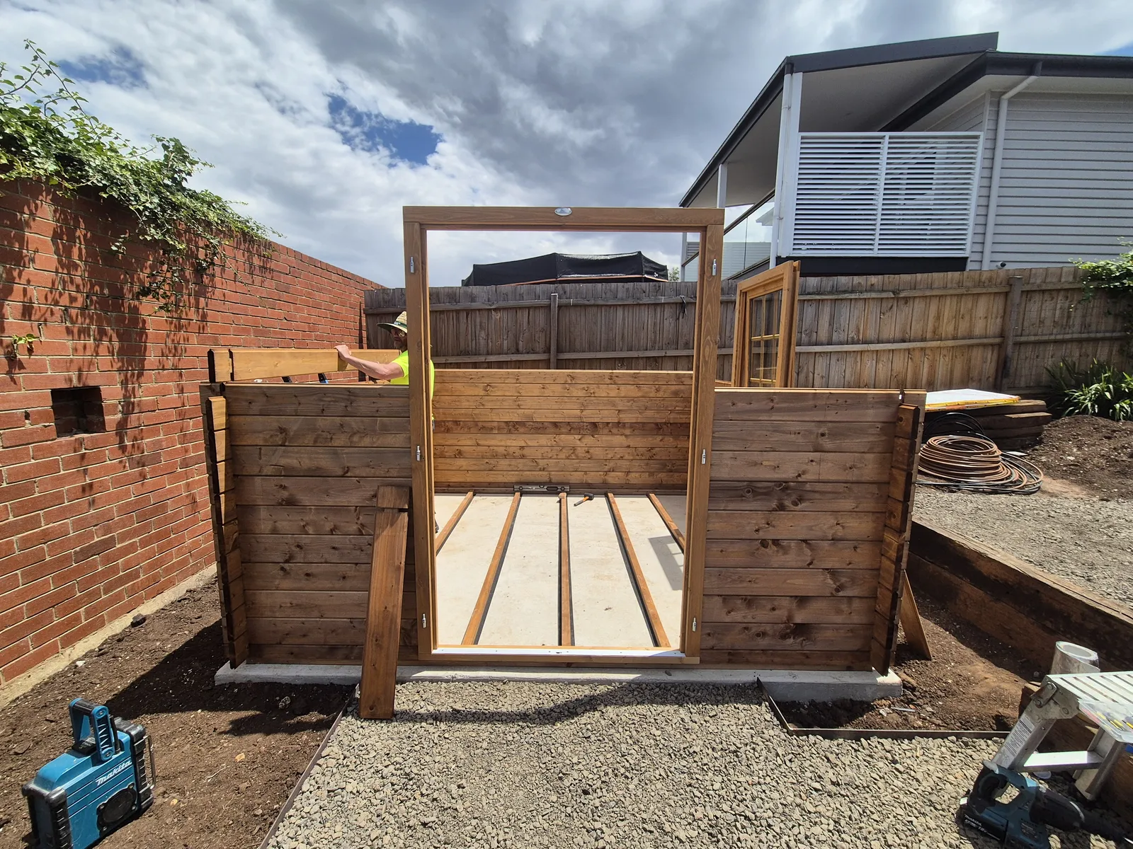 Cabin walls and door frame standing